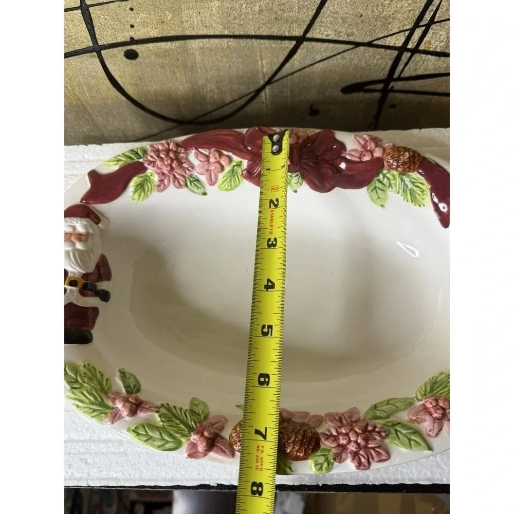Publix Christmas Serving Bowl Santa Poinsettia Holiday Platter 12